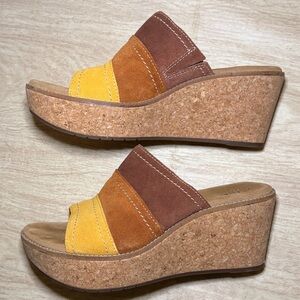 Clarks Wedge Sandals with tritone suede upper. Size 8.5